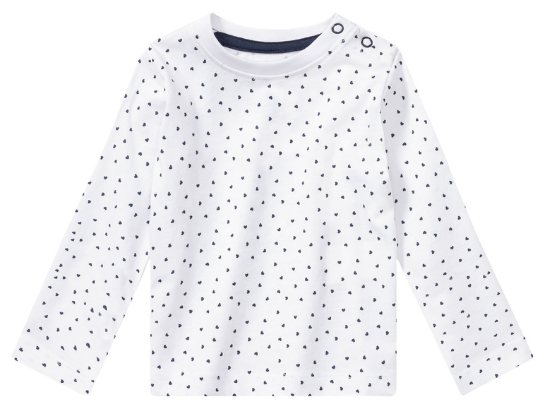 T-shirt blanc à manches longues avec imprimé cœur bleu