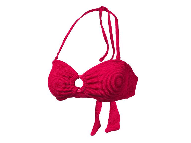 Haut de bikini rouge texturé avec anneau central et bretelles à nouer