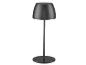 Lampe de table sans fil noire avec base ronde et abat-jour conique.