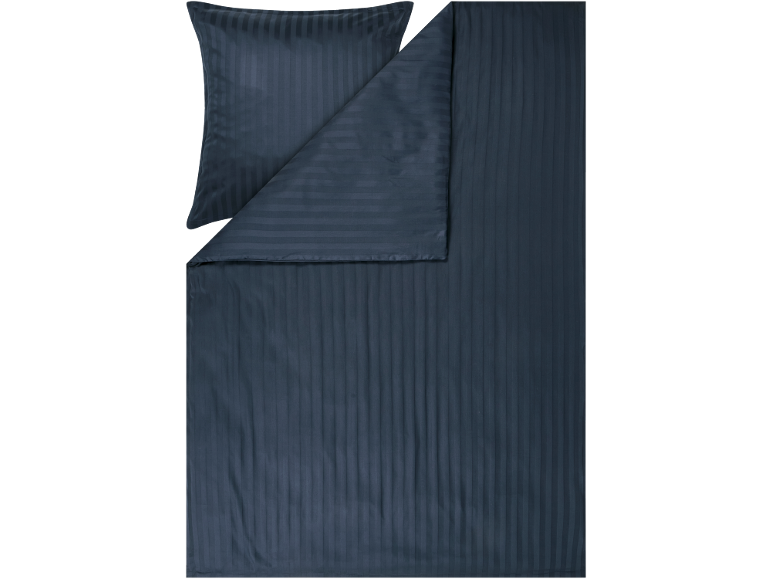 Parure de lit bleu foncé à rayures, comprenant une housse de couette et une taie d'oreiller