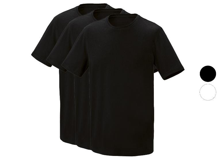 Lot de 3 t-shirts noirs à manches courtes et col rond, avec options de couleur noire et blanche.