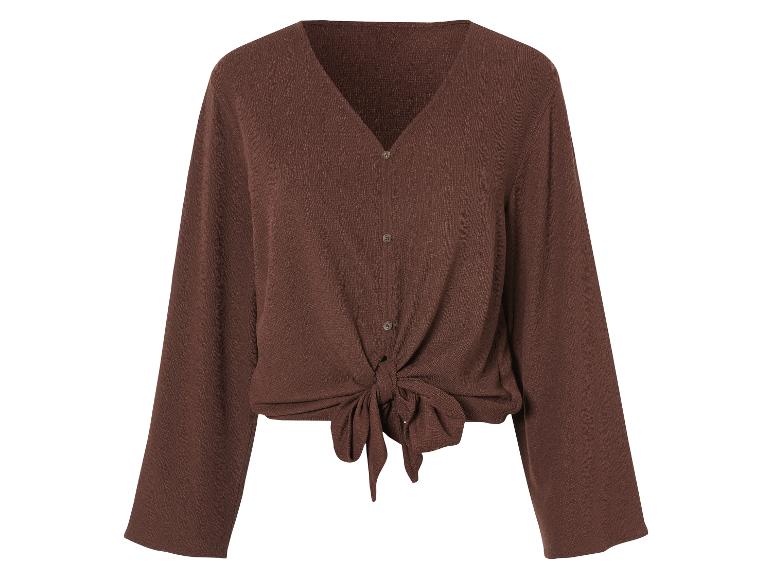 Chemisier marron à nouer, manches longues, style bohème.