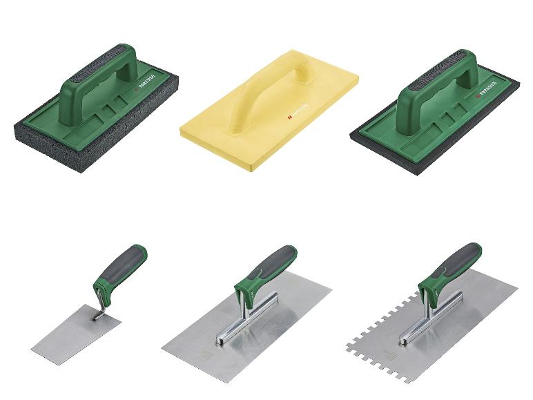 Ensemble de truelles et taloches pour travaux de construction.