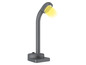 Une lampe de travail LED grise avec un bras incurvé.