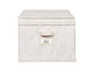 Une boîte de rangement beige avec un motif de feuilles blanches.