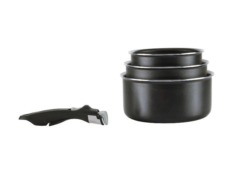 Ensemble de casseroles noires empilables avec poignée amovible