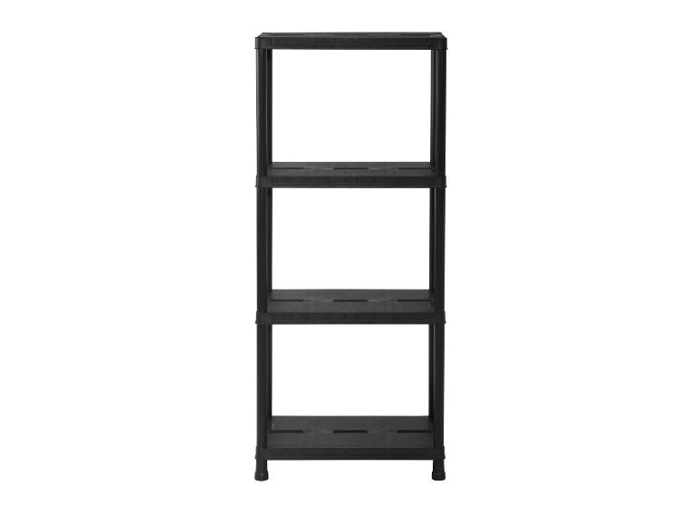 Étagère en plastique noire à trois niveaux.