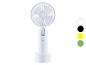 Ventilateur de table blanc rechargeable, design minimaliste.