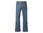 Vue arrière d'un jean bleu à taille élastique.