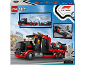 Transporteur de voitures de course LEGO City avec voiture de Formule 1 et figurines de pilotes.