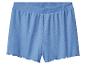 Shorts bleus en côtes, détail festonné.