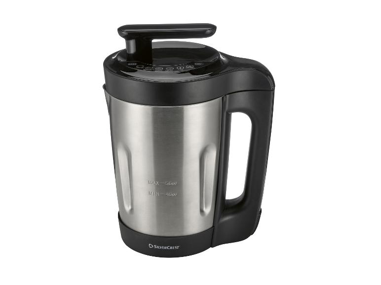 Soupière SilverCrest avec pichet en acier inoxydable et poignée noire.