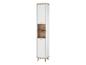 Armoire de salle de bain blanche avec deux portes et une étagère ouverte.