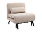 Fauteuil convertible beige avec pieds en métal noir et coussin cylindrique.