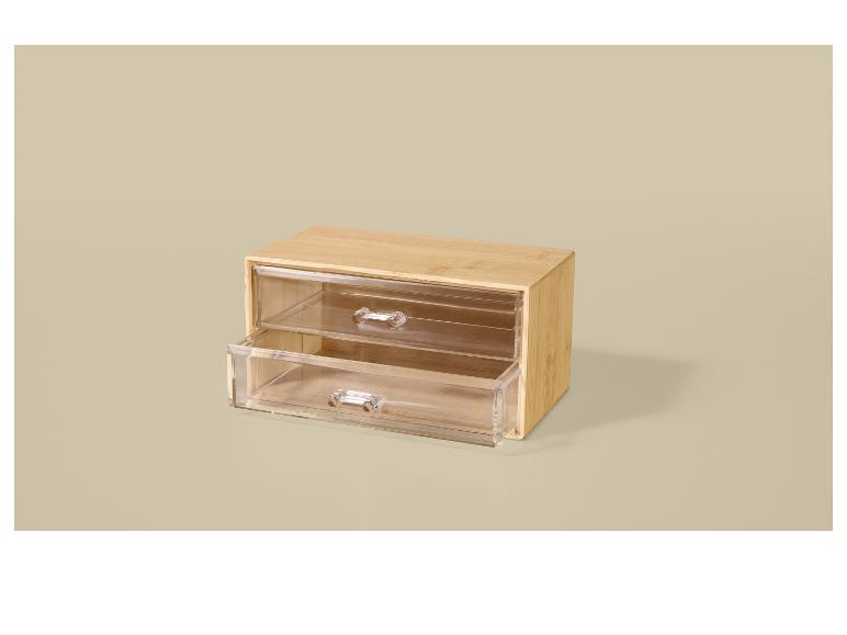 Organisateur de tiroirs en bambou et acrylique avec deux tiroirs et poignées en cristal