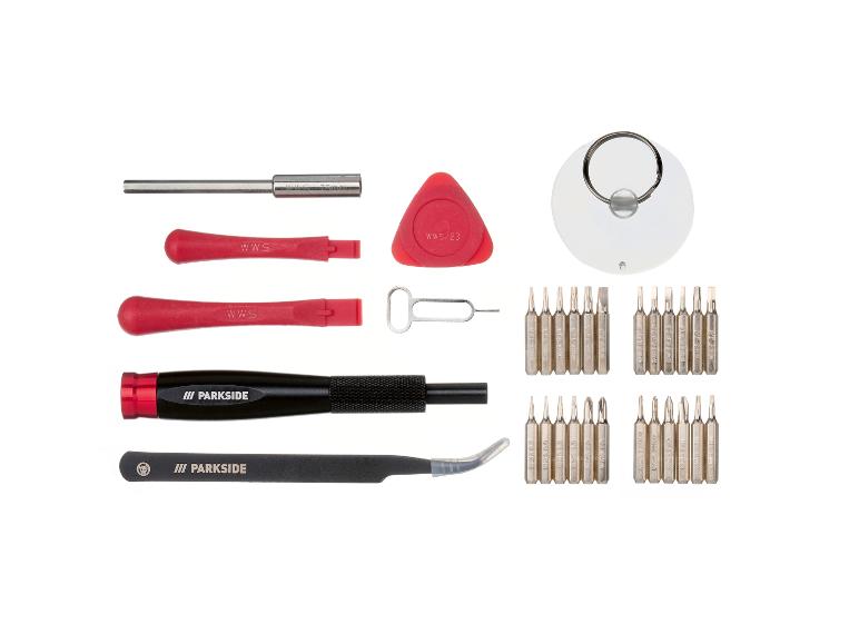 Kit de réparation Parkside : tournevis, outils d'ouverture et spatule.