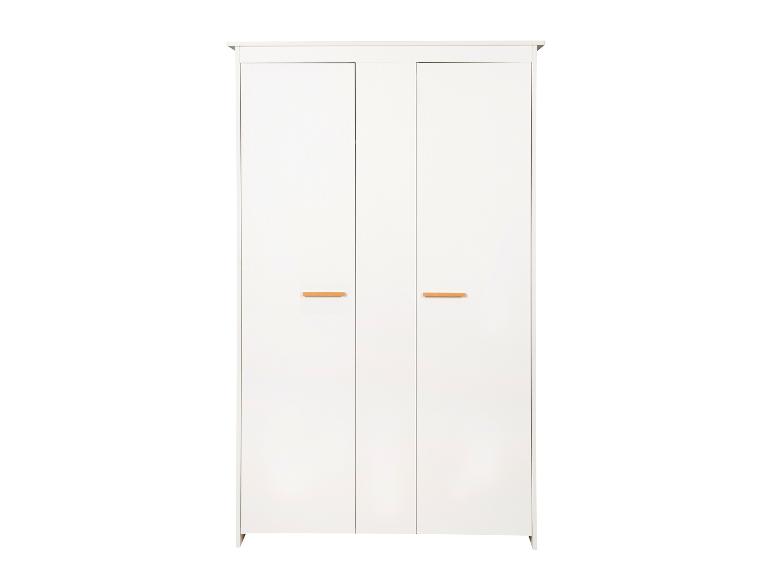 Armoire blanche à deux portes avec poignées en bois