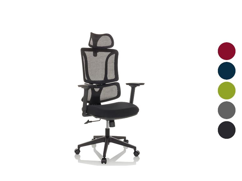 Chaise de bureau ergonomique noire avec dossier et appuie-tête en maille, avec échantillons de couleurs