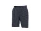 Shorts homme bleu foncé avec motif tissé, fermeture boutonnée et passants de ceinture.