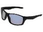 Lunettes de soleil de sport noires avec verres miroirs bleus.