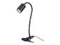Une lampe de lecture flexible noire avec une pince.