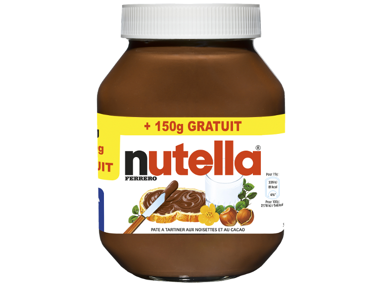 Pâte à tartiner aux noisettes et au cacao en pot avec une offre promotionnelle