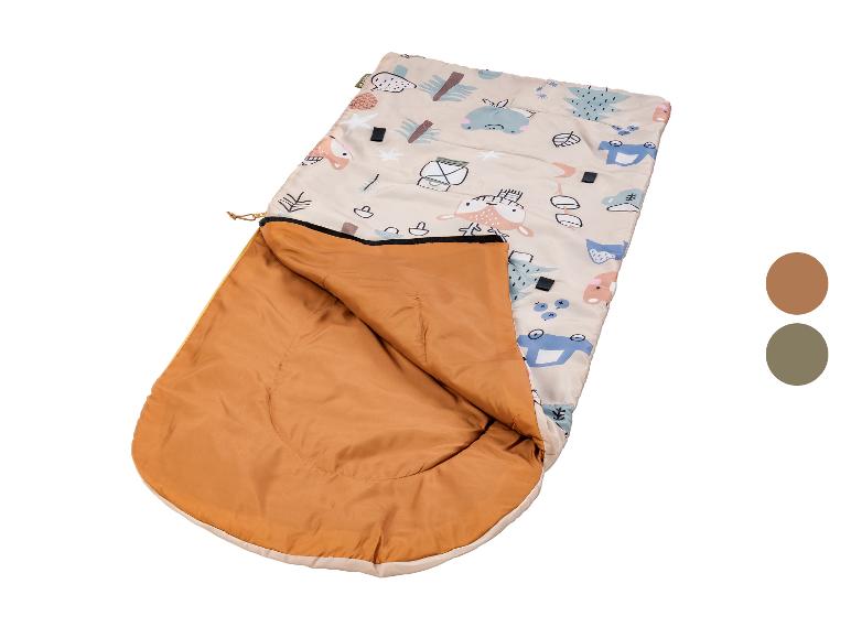 Gigoteuse bébé à motifs animaux et végétaux, ouverte, avec intérieur marron.