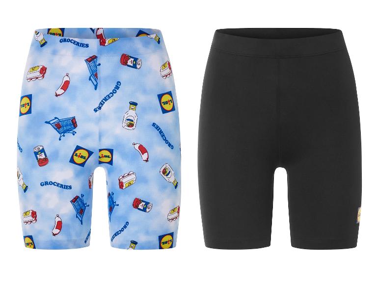 Shorts cycliste Lidl : un modèle imprimé et un modèle noir uni.
