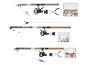 Trois ensembles de cannes à pêche avec moulinets, leurres et boîtes de pêche, y compris cannes feeder et brochet.