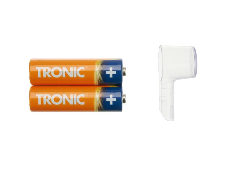Deux piles TRONIC orange et un capuchon de protection transparent.