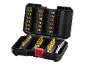 Ensemble d'embouts ouvert avec divers embouts de tournevis, y compris Torx, plats et un porte-embout magnétique.
