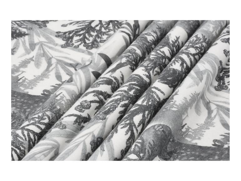 Tissu blanc avec motifs de feuilles et d'arbres gris et noirs