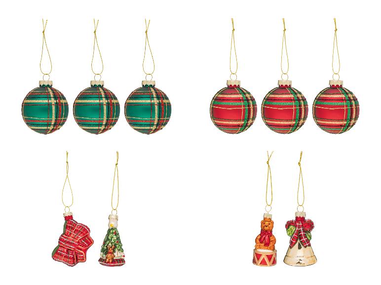 Boules de Noël et décorations suspendues LIVARNO® en verre à motif écossais.