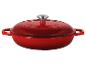 Cocotte en fonte rouge avec couvercle et bouton argenté