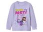 Sweat-shirt enfant violet avec le texte 'READY TO PARTY' et les personnages de Gabby's Dollhouse.