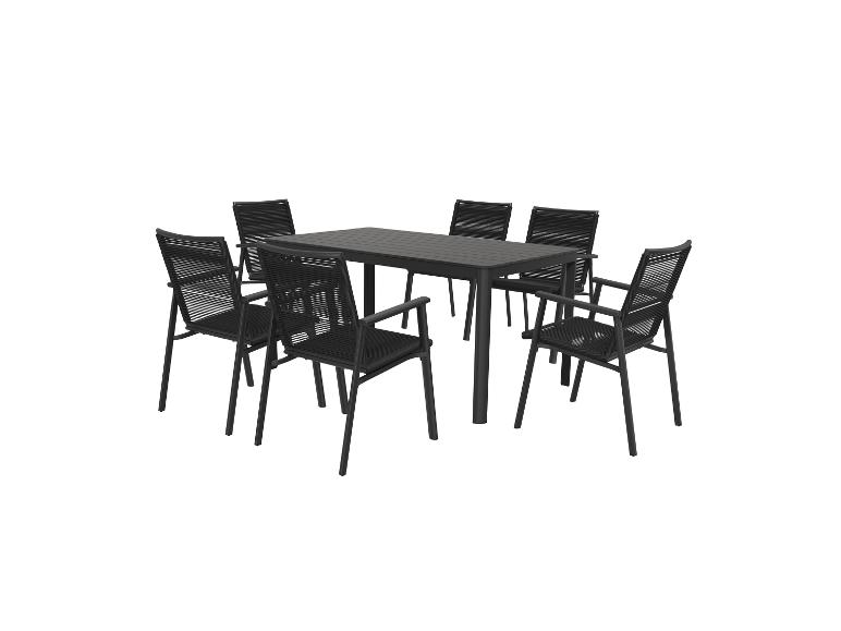 Ensemble table et chaises de jardin noir; style moderne.