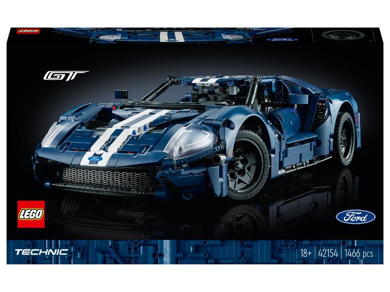 Boîte LEGO Technic Ford GT, avec la voiture bleue assemblée.