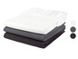 Draps-housses blancs, gris et noirs.