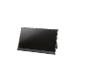 Moniteur portable noir avec écran sombre, posé sur un support.