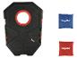 Ensemble de jeu de cornhole avec cible noire et deux sacs bleus et rouges.