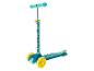 Trottinette enfant à trois roues turquoise et jaune, avec imprimés de chiots