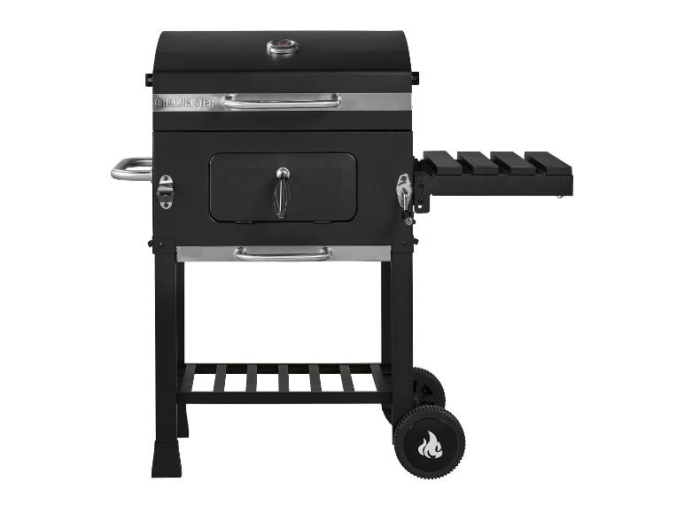 Barbecue au charbon de bois noir Grillmeister avec étagère latérale et roues