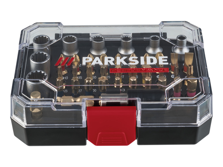 Un jeu d'outils Parkside Performance avec différents embouts et douilles.