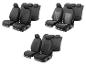 Trois ensembles de housses de siège de voiture noires avec des textures variées.