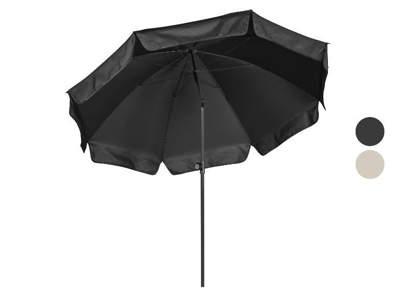 Parasol noir avec deux échantillons de couleur : gris foncé et beige.