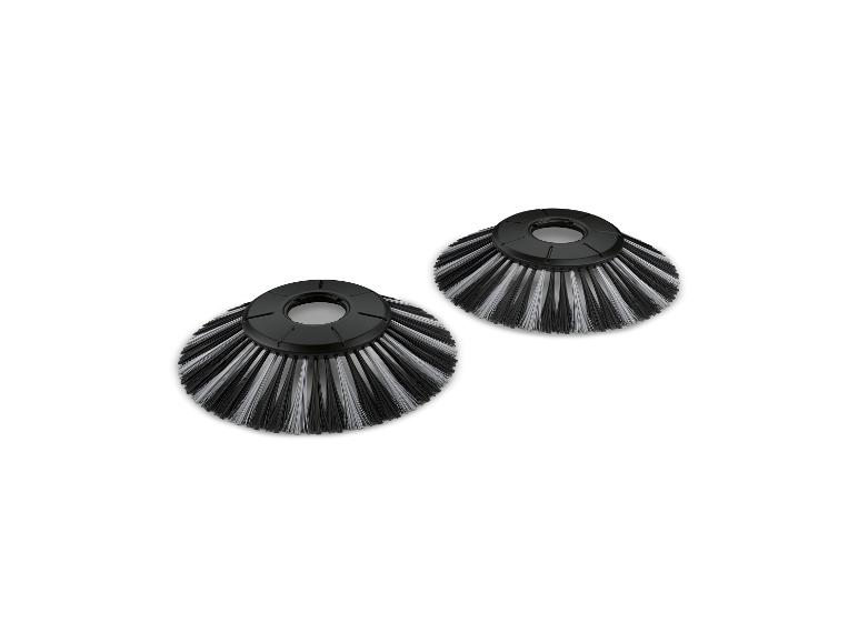 Deux brosses noires et grises, conçues pour les machines de nettoyage.
