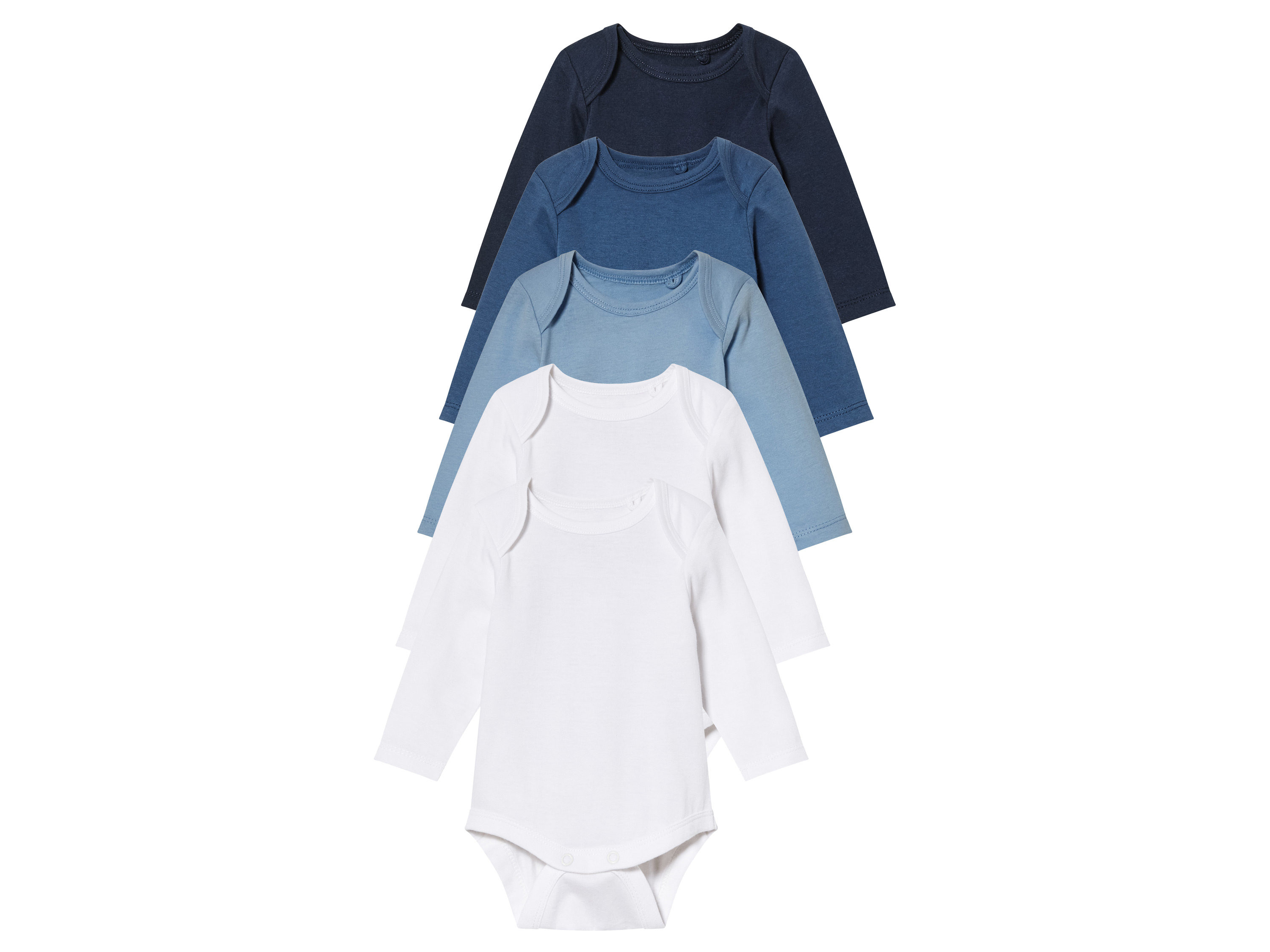 lupilu® Lot de 5 bodies bébé (12-24 mois, blanc/marine/bleu)