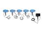 Cinq lampes solaires bleues en forme de galets pour jardin.