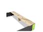 Banc en bois pour bac à sable avec détails verts.