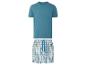 Pyjama homme : t-shirt bleu et short à carreaux.